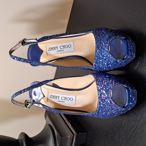 Jimmy Choo Shoes - Jimmy Choo Open Toe Glitter Shoes 12cm lift Size 36.5